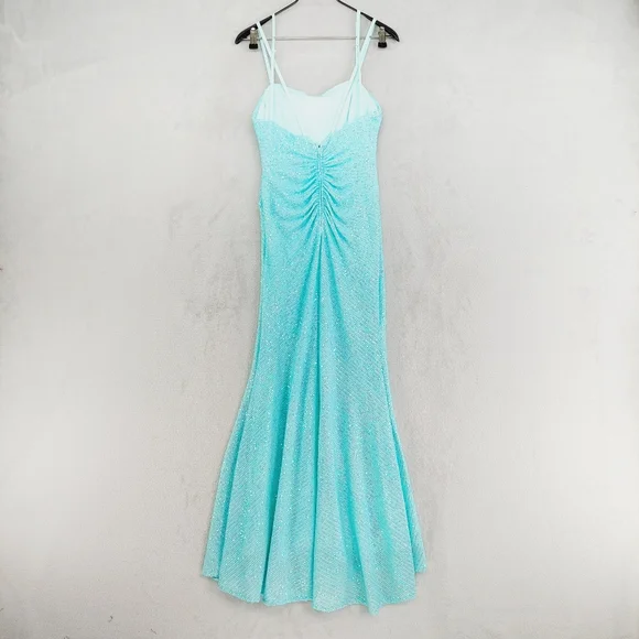 New MORGAN & CO. Aqua Marine Spaghetti Straps Evening/Cocktail Maxi Dress P6106 - Picture 6 of 12